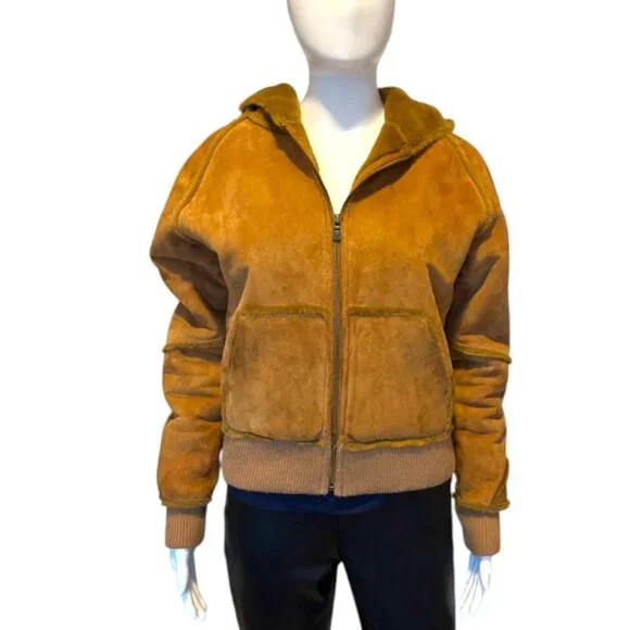 UGG Suede Leather and Faux Fur Lined Hooded Bomber Jacket | Size M - Picture 5 of 14